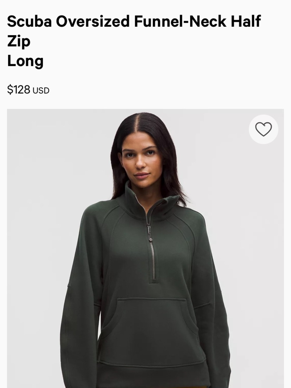Scuba Oversized Funnel Neck Half Zip Long Rainforest Green